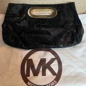 MICHAEL KORS MK Black Snakeskin Gold Handle Clutch Purse